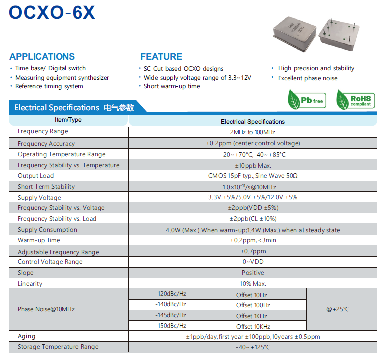 恒温晶振OCXO-6X规格参数介绍